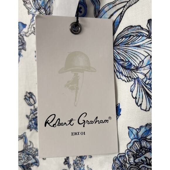 NWT Robert Graham Sea Bloom Shirt Mens XL White Blue Floral Button Up $198 - Picture 6 of 12